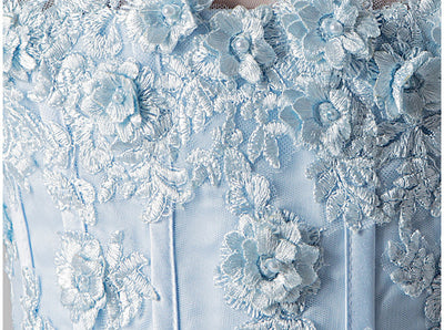 FG201 Half sleeve Lace Flower Girl Dress (Sky Blue/White)