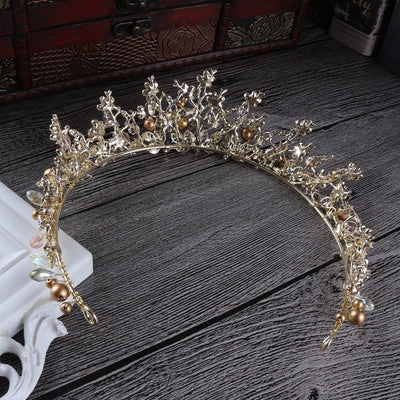 BJ85 Set of  Bridal Tiara +Earing (Pink/White/Gold)
