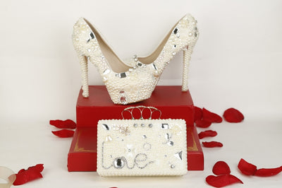 BS147 Luxurious Bridal shoes with matching  clutch bags set