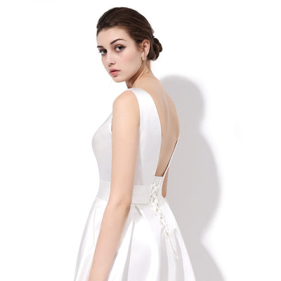 PP159 Simple White satin backless Long Evening Dress