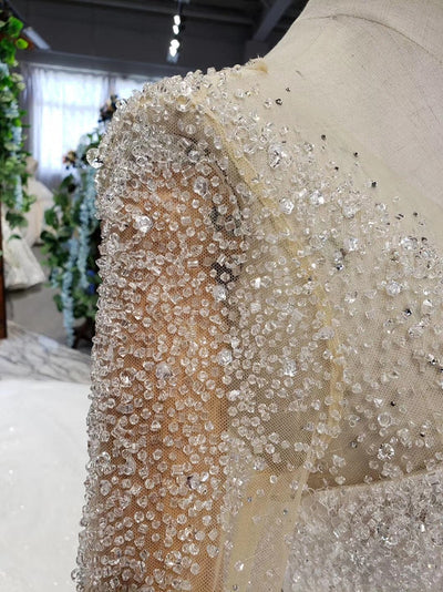 HW64 Glamorous long sleeves crystal beaded Bridal Dress