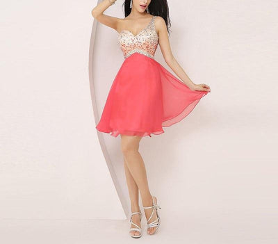 BH103 Coral One Shoulder Backless  Homecoming Dress