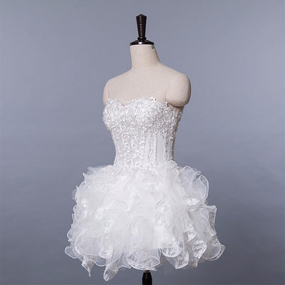 SS34 Sweetheart Lace Appliques Hi low  Wedding dress