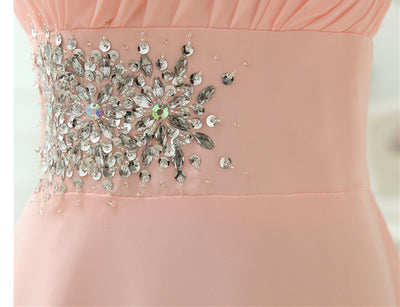 ฺBH135 One Shoulder Chiffon Crystals beaded Bridesmaid dresses