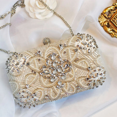 CB06 Luxury Pearl Beaded Diamond Evening Clutch Bag