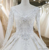 HW353 Real Photo Long sleeve Bridal Gown with chapel train