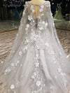 CG148 Floral beaded Wedding gown with shawl(Grey/White)