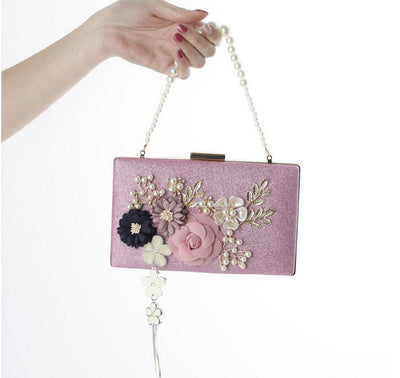 CB102 Handmade floral Bridal clutch bags with pearl chain(3Colors)