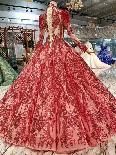 CG152 Real Photo Luxury Red Quinceanera dress with detachable shoulder