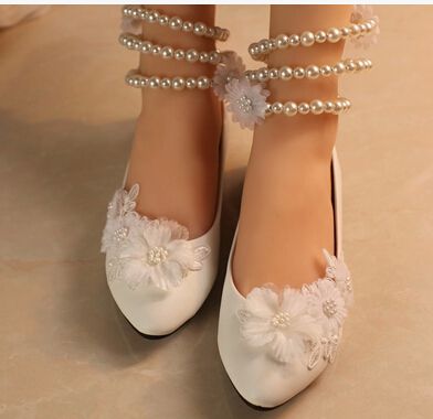 BS40 Sweet Appliques pearls  Bridal flat shoes
