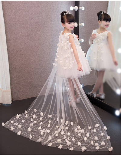 FG139 Luxury flower girl dress with mesh long cape