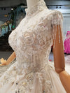 Elegant high neck beading open back wedding gown with train