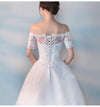 SS73 Boat Neck Short Sleeves Embroidery Ankle-length wedding Gown