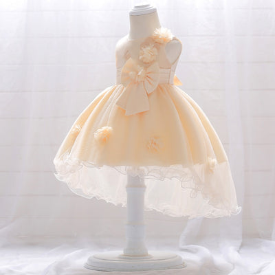 FG88 Lace Flower baby girl dress with tail ( 3 Colors)
