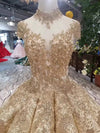 CG209 REal photo Shiny Champagne high neck Pageant Gowns