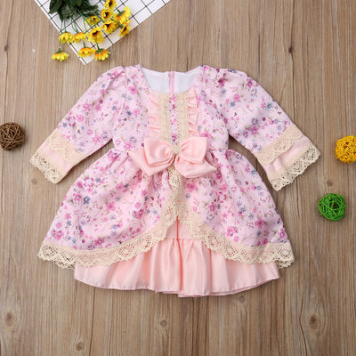 FG77 Floral print Baby Girl Party Dresses (2Colors )