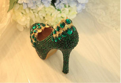BS139 Handmade Green crystal wedding shoes with matching bag