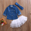 FG187 : 3pcs of set denim Top shirt+Tutu Skirt+Headband