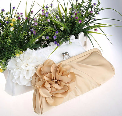 CB249 : 3D Flower Satin Bridal clutch Purses (3 colors )
