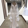 LG112 Luxury Feather Long Sleeve Prom Dress