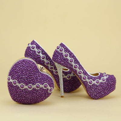 BS264 Luxurious full Purple Pearl Party shoes + matching Clutch bag