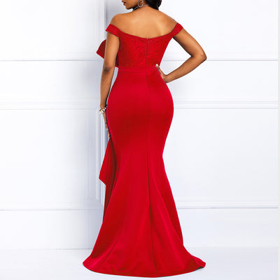 MX214 Plus size off Shoulder Slash Neck Maxi Dresses(2 Colors)