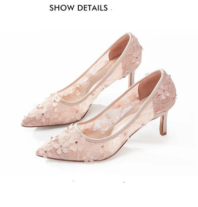 BS42 Sweet flower lace hollow Bridal Shoes (Pink/White)