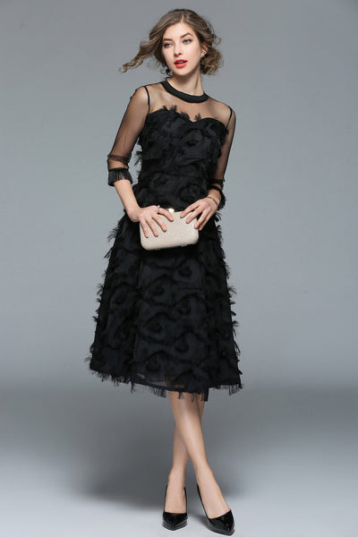 MX02 Fashion sexy mesh sleeve black dress