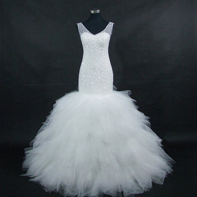 CW499 Full Beading Ruffle Tiered Mermaid Wedding dress