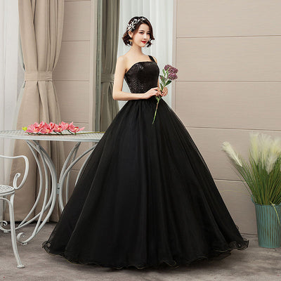 CG79 Black Bling Bling One-shoulder Quinceanera Dresses