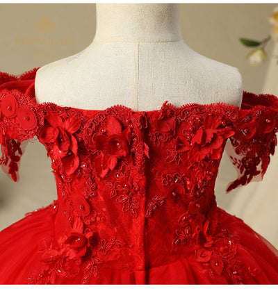 FG26 boat neck lace Flower Girl Dress(3 Colors)
