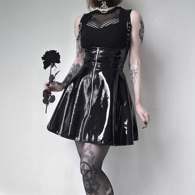 CK44 High waist Gothic leather Overall Skirt