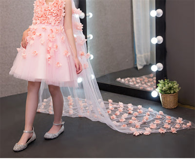 FG139 Luxury flower girl dress with mesh long cape