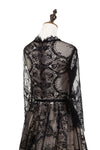 LG340 Vintage black lace Evening Dress with court train