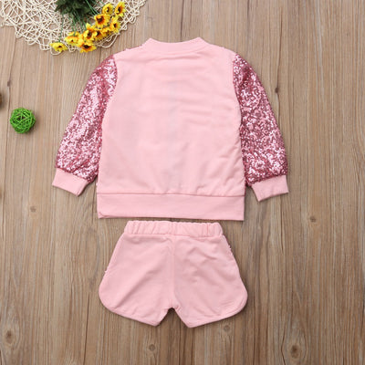FG192 Fashion outfit Set Pink sequined Jacket+Short
