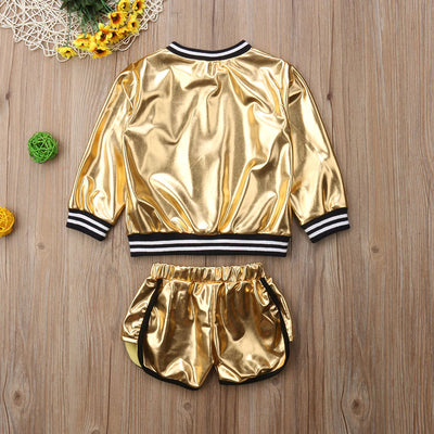 FG152 Set of cool girl metallic Jacket +Short Pant