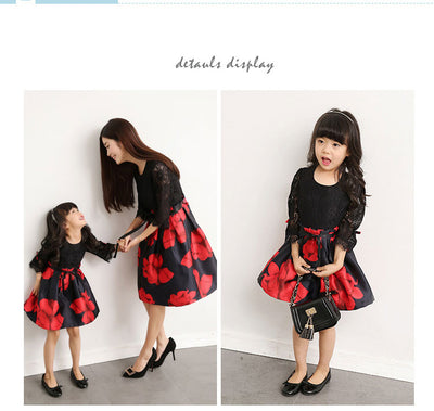 MM06 3/4 sleeve floral Print Mini me matching Dresses