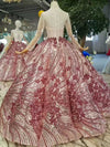 CG144 Muslim high neck long sleeves sequin Wedding Gown