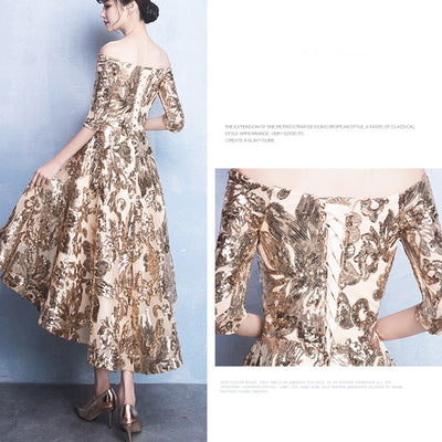 BH251 Gold sequined Bridesmaid dress