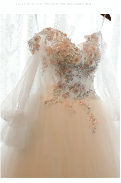 CW09 Vintage off the shoulder Boho Wedding Dress