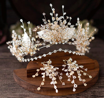 BJ217 Handmade Wedding Hair Jewelry set(Crown+earrings)