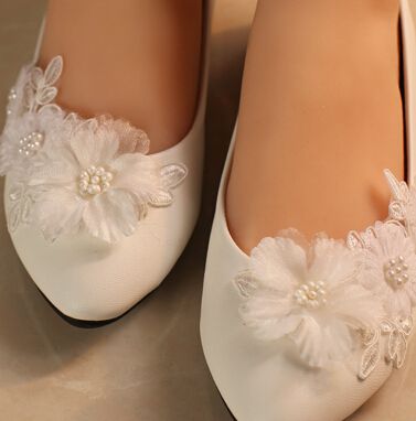 BS40 Sweet Appliques pearls  Bridal flat shoes