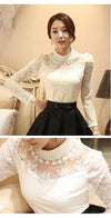 TJ05 Elegant Korean high neck Crochet Long Sleeve Blouse(3 Colors)