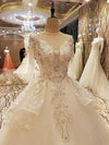 HW33 Ivory half sleeve crystals beaded lace up back Bridal Gowns