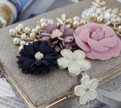 CB102 Handmade floral Bridal clutch bags with pearl chain(3Colors)