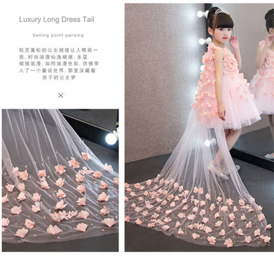 FG139 Luxury flower girl dress with mesh long cape