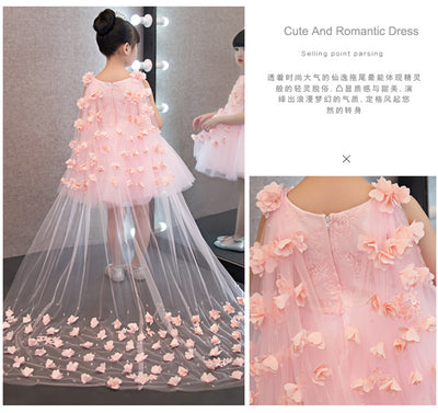 FG139 Luxury flower girl dress with mesh long cape