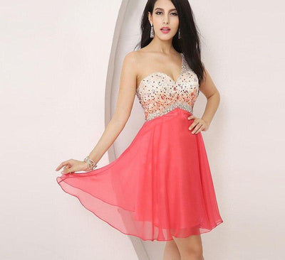 BH103 Coral One Shoulder Backless  Homecoming Dress