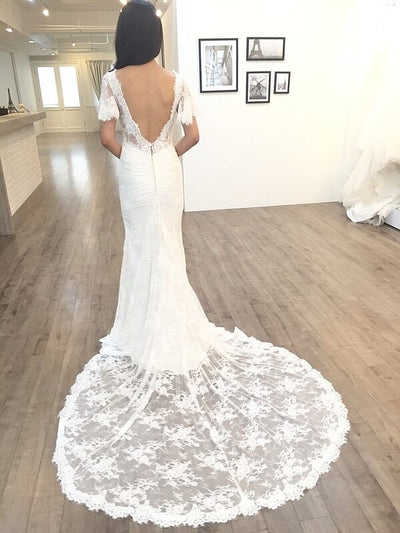 CW275 Plus Size V Neck Appliques Lace Mermaid Wedding Dress