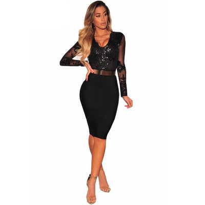 JR32 V-Neck Sequins long sleeve Bodysuits
